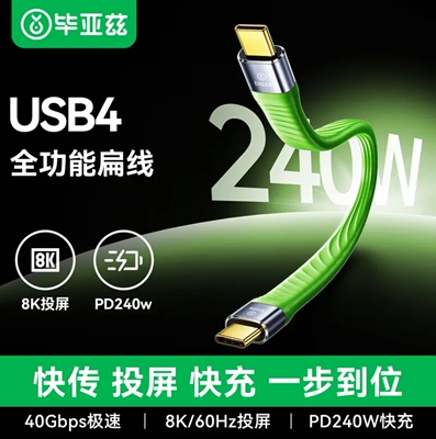 毕亚兹 USB4.0数据线双Type-C雷电4全功能充电宝短线PD240W充电线