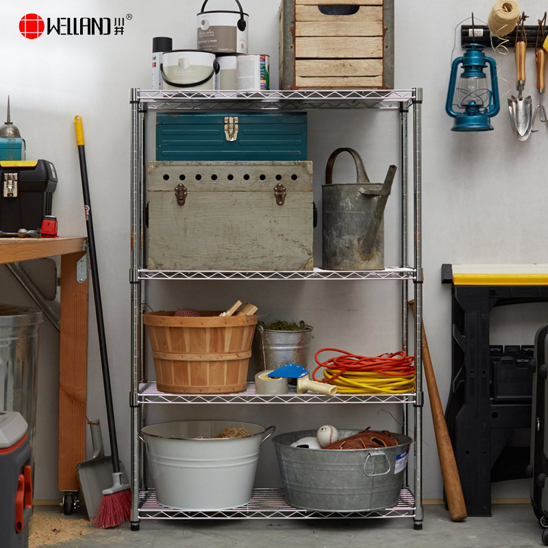 四层线网货架镀铬网格铁架子