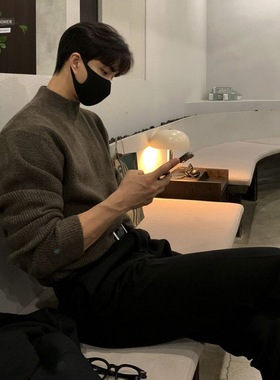 MYQ秋冬款半高领毛衣男韩版潮流纯色针织衫中领打底衫保暖内搭