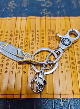 创意316不锈钢钥匙扣吊坠高桥五郎印第安复古老鹰爪goros羽毛项链