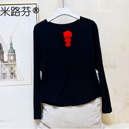 百搭中老年春秋款民族风广场舞上衣古典舞练功服表演服黑色长袖衣