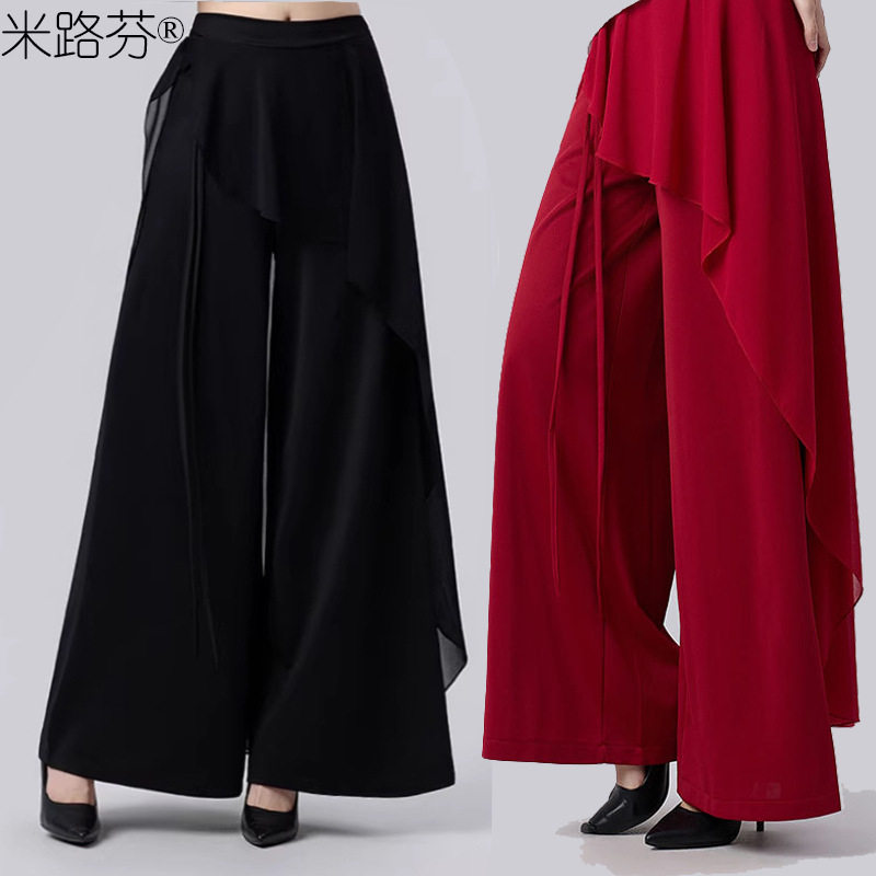 古典舞蹈服女舞蹈阔腿裤飘带现代舞练功服直筒显瘦春夏广场舞裤子
