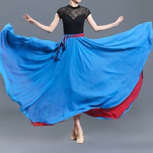 民族风中长款裙子(两面穿)大摆裙半身裙双面雪纺飘逸舞蹈跳舞裙