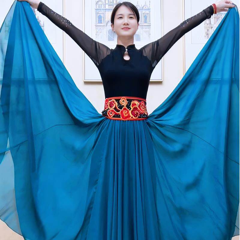 720度双层雪纺大摆裙飘逸跳舞表演出半身裙长款民族舞大裙摆裙子,运动/瑜伽/健身/球迷用品,广场舞半身裙,淘宝优惠券,粉丝福利购,淘宝优惠卷