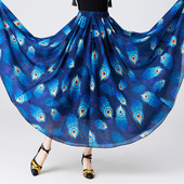 广场舞裙新疆舞交谊舞半身长裙跳舞大摆裙维族舞双层雪纺舞蹈裙子