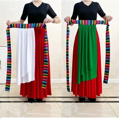 新款一片式女飘带百搭藏族围裙演出服装维族舞蹈新疆民族风半身裙