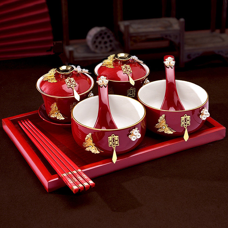 礼盒装结婚敬茶杯套装一对红色陶瓷喜碗筷勺婚礼改口茶具陪嫁用品,节庆用品/礼品,喜碗/敬茶杯,淘宝优惠券,粉丝福利购,淘宝优惠卷