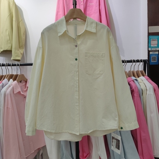 衬衫 8822春季 翻领长袖 女装 女宽松显瘦上衣女天丝棉彩色纽扣 新款