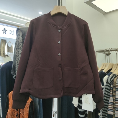 6875休闲设计感简约圆领长袖短外套女秋季显瘦宽松开衫上衣棒球服