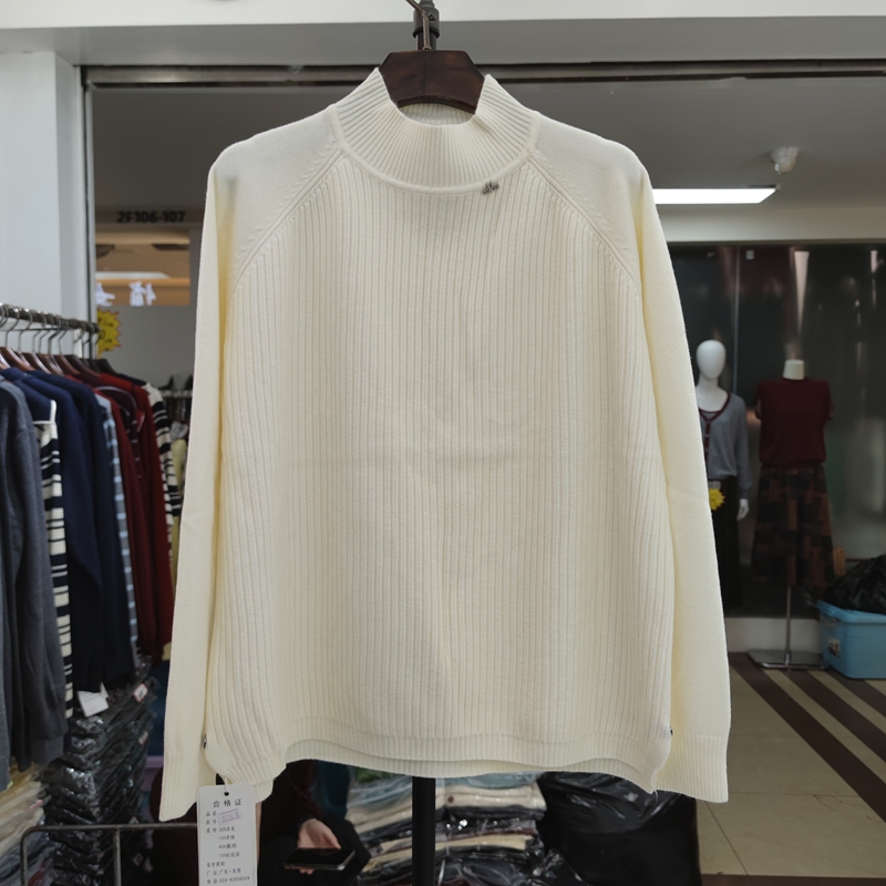 8096-1休闲设计感半高领长袖针织衫女秋冬打底衫纯色镂空套头毛衣