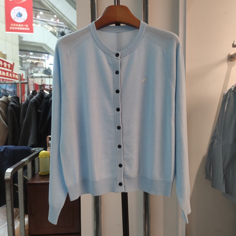 3515春季新款时尚圆领薄款高级感天丝拼接针织开衫女毛衣外套潮