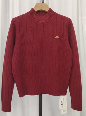 58180半高领毛衣女针织衫上衣胸口带标时尚秋冬洋气长袖打底衫