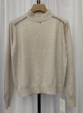 58608秋冬新款女长袖半高领针织衫毛衣简约肩膀烫钻打底衫