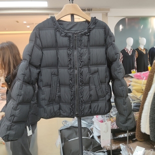 9921秋冬女圆领长袖 羽绒服外套宽松木耳边上衣专柜品质 短款