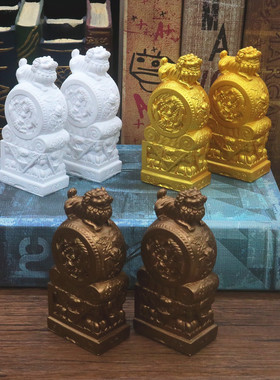 中国风门墩子立狮石膏抱鼓石书档桌面摆设鱼缸造景车载石鼓狮摆件