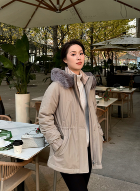 ALIN【LP鼎级】旅行者意大利防水科技面料3M保温压缩棉银狐毛棉服