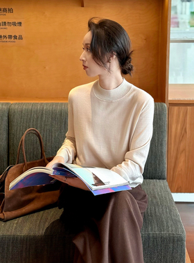 ALIN【意大利cariaggi】逻辑是面料 山羊绒真丝半高领中缝针织衫