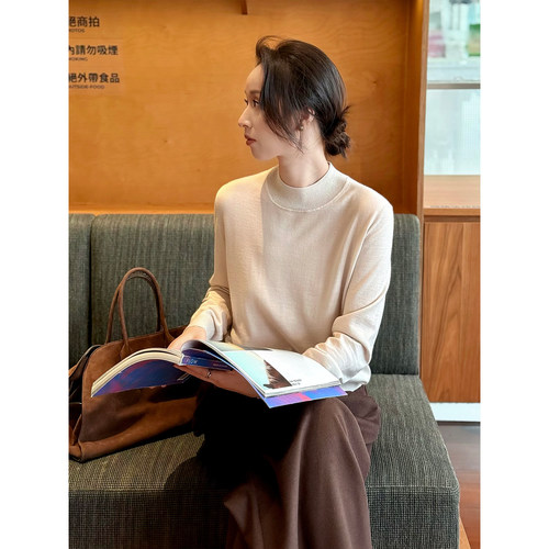 ALIN【意大利cariaggi】逻辑是面料 山羊绒真丝半高领中缝针织衫
