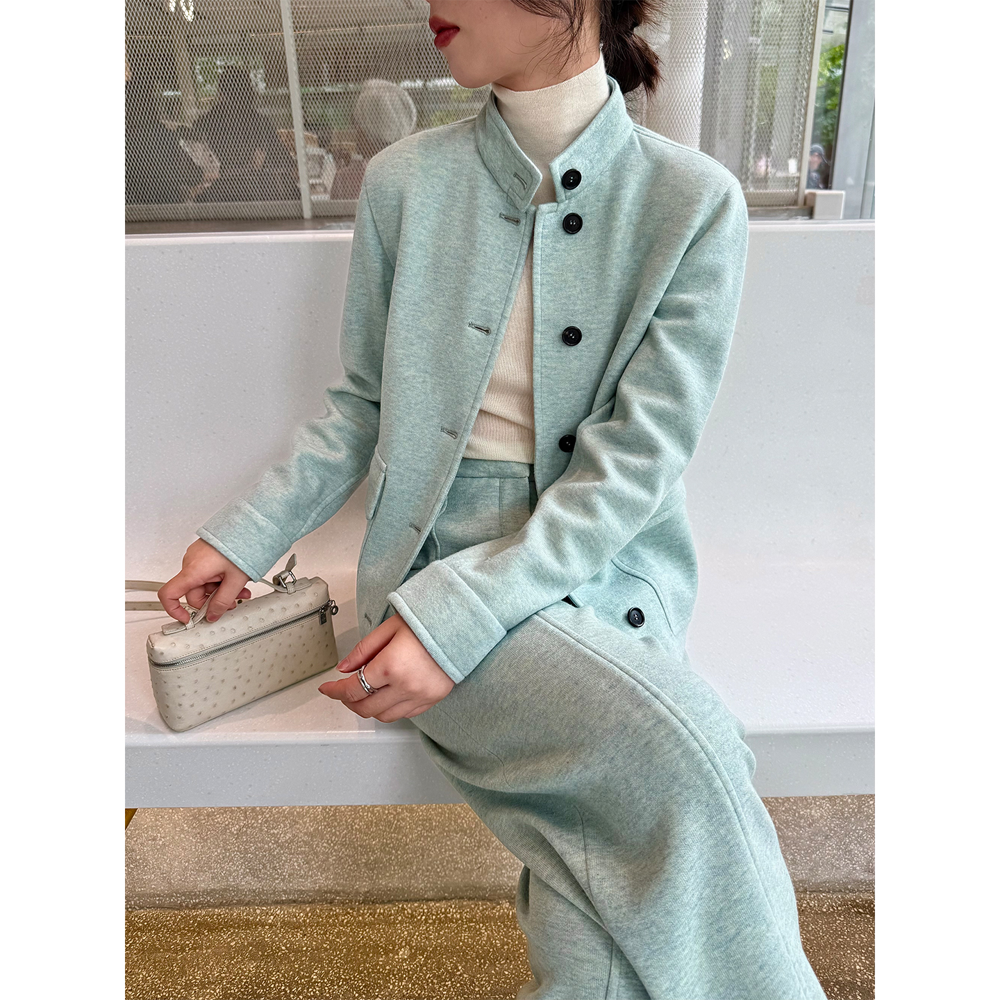 ALIN意大利LP 进口澳洲美利奴羊毛saypna小立领外套+弯刀阔腿长裤