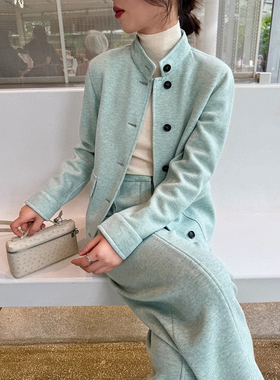 ALIN意大利LP 进口澳洲美利奴羊毛saypna小立领外套+弯刀阔腿长裤