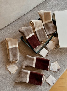 ALIN【珍稀阿拉善】定织定染复古时髦加长中筒100%山羊绒袜子