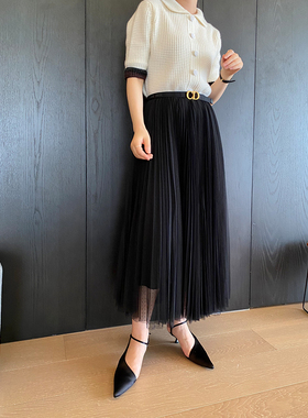 ALIN经典小黑裙 16姆米真丝内衬优雅百搭黑色植绒三层纱裙半身裙