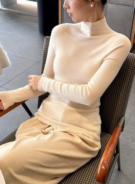 ALIN【匠心至纯】行业稀缺68支100%精纺山羊绒半高领针织打底衫