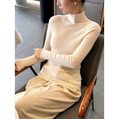 ALIN【匠心至纯】行业稀缺68支100%精纺山羊绒半高领针织打底衫