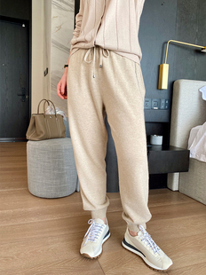 ALIN【匠心至纯】意式BC镶嵌珠链运动休闲定织未染色A级山羊绒裤