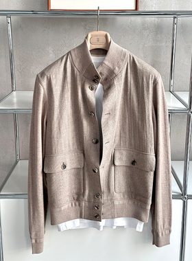 ALIN男装英产同源Joshua E*面料 老钱风RL紫标立领夹克休闲外套