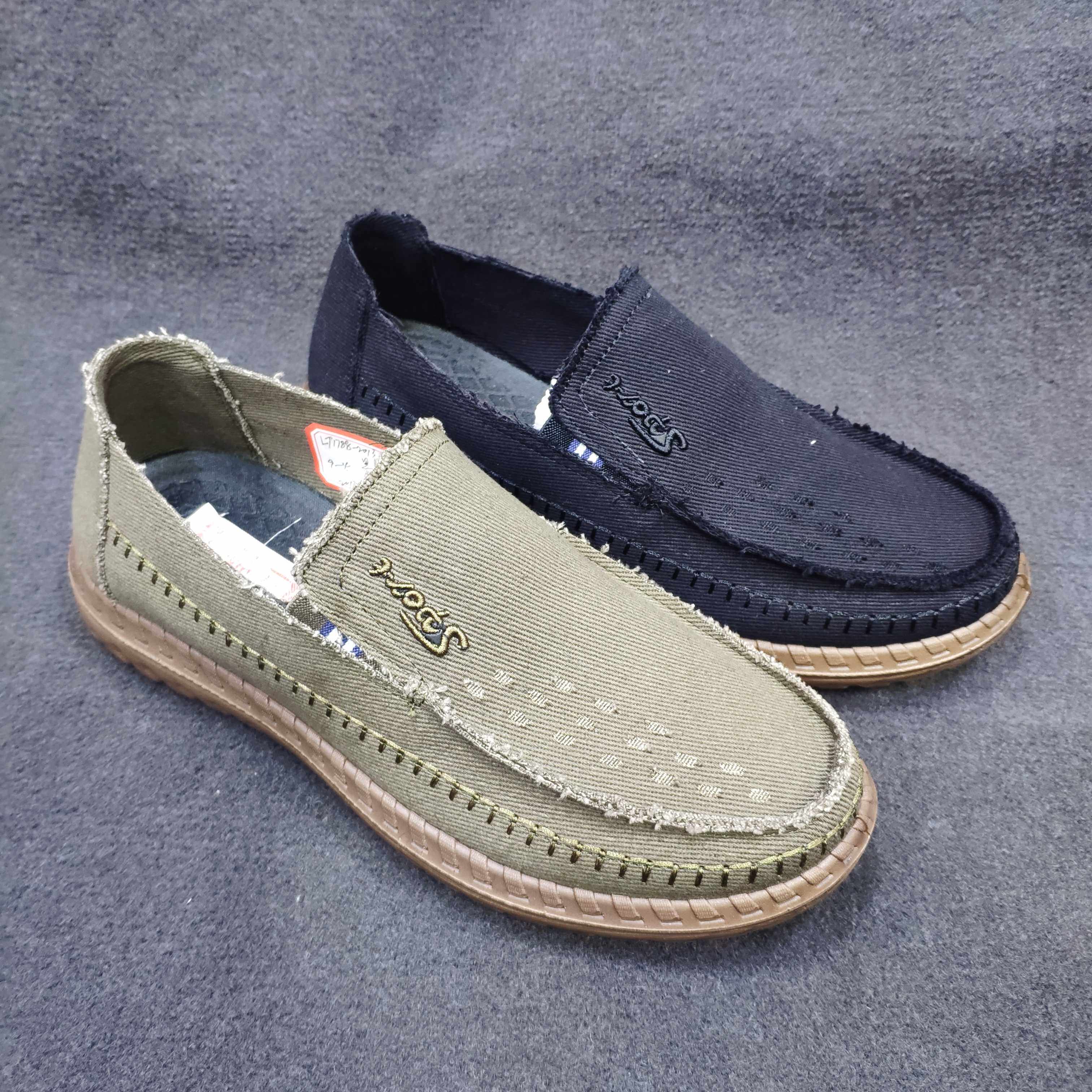 新款鲁泰休闲男布鞋懒人鞋一脚蹬帆布鞋毛边轻便防滑潮流百搭