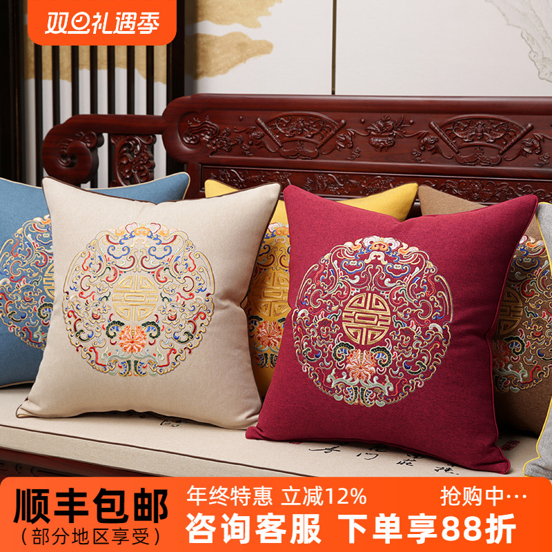 新中式抱枕靠垫中国风红木椅子沙发靠枕客厅飘窗床头靠背垫腰枕套