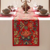 汉尚家居新中式 国风茶几巾床尾巾结婚庆新年布置民宿西餐桌旗红色