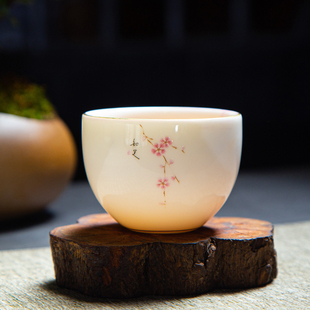 羊脂玉白瓷茶杯品茗杯陶瓷单杯功夫茶具茶盏家用待客喝茶专用客杯