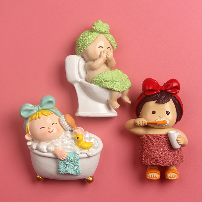 可爱Q版起床女孩树脂冰箱贴磁贴