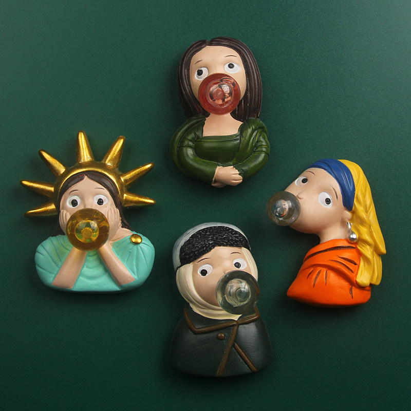 新款名画梵高吹泡泡自由女神耳环少女树脂冰箱贴磁贴家居装饰品