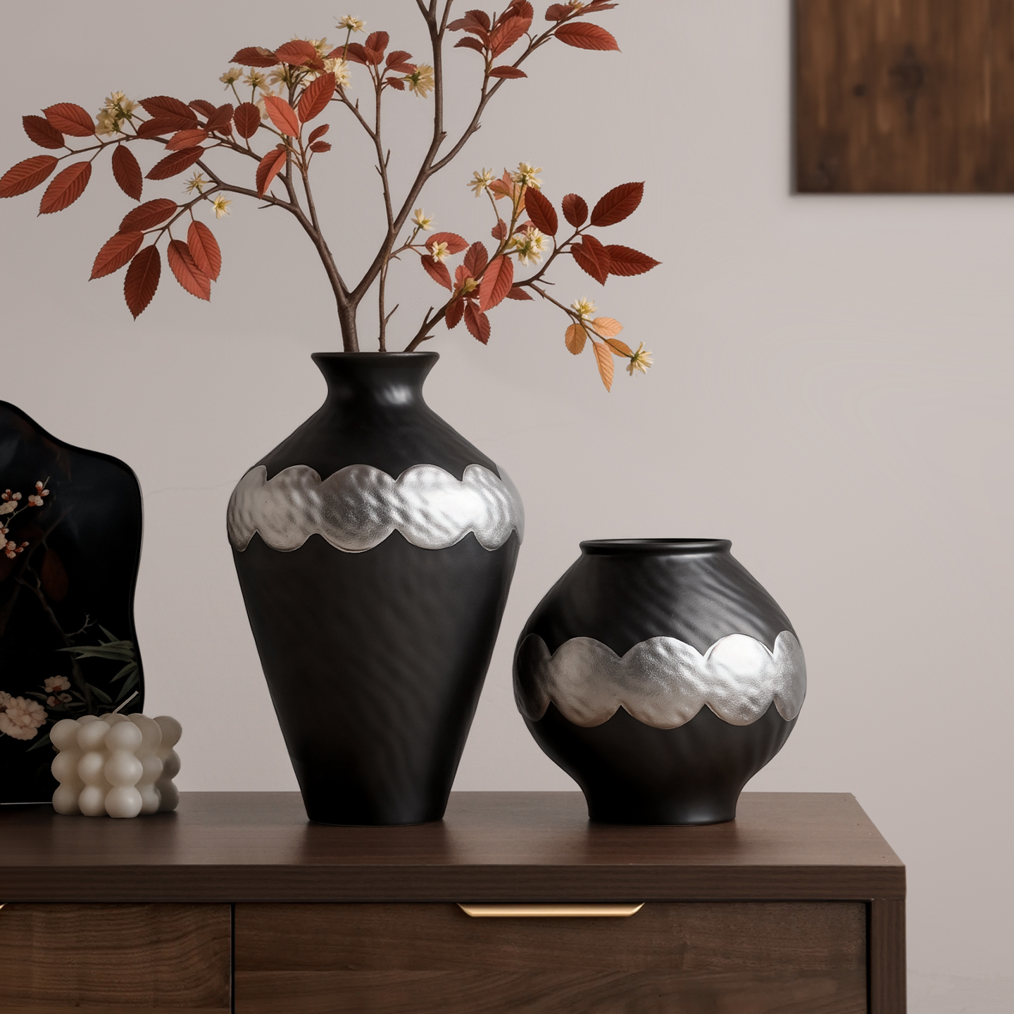 【景德镇造】高档陶瓷银彩花瓶