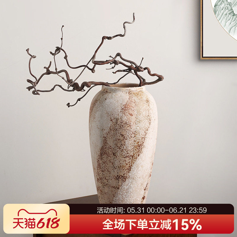 景德镇陶瓷花瓶复古新中式陶罐侘寂风水培插花花瓶客厅装饰品摆件