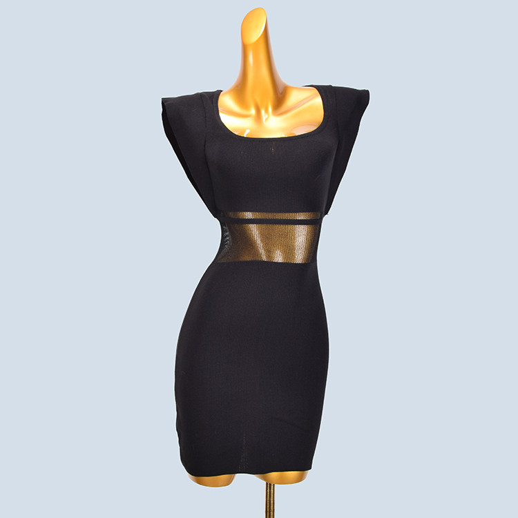 赫本风方领网纱拼接针织连衣裙女装夏季新款小个子显瘦纯欲包臀裙