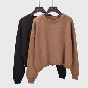 秋冬厚款针织打底衫女装新款韩版慵懒风圆领套头宽松内搭长袖上衣