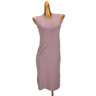 开叉无袖长裙女夏季新款高冷气质性感显瘦褶皱包臀背心针织连衣裙