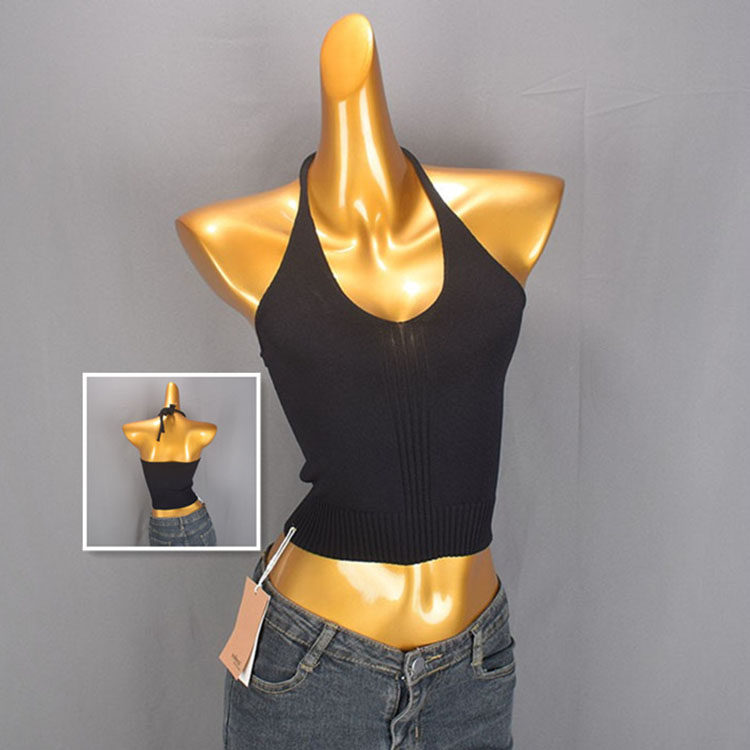 辣妹性感挂脖薄款针织吊带背心女夏季新款设计感修身露脐短款上衣