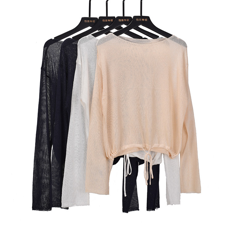 2025夏季新款韩版慵懒风针织衫薄款女宽松长袖短款抽绳打底衫上衣