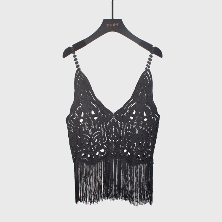 外贸原单蕾丝钩花吊带背心女2025夏季新款流苏镂空外穿小马甲上衣