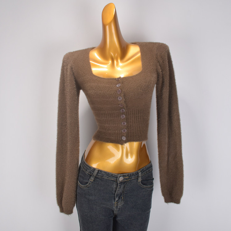 气质仿貂绒翻领针织开衫女装春秋新款设计感修身内搭软糯短款上衣,女装/女士精品,毛针织衫,淘宝优惠券,粉丝福利购,淘宝优惠卷