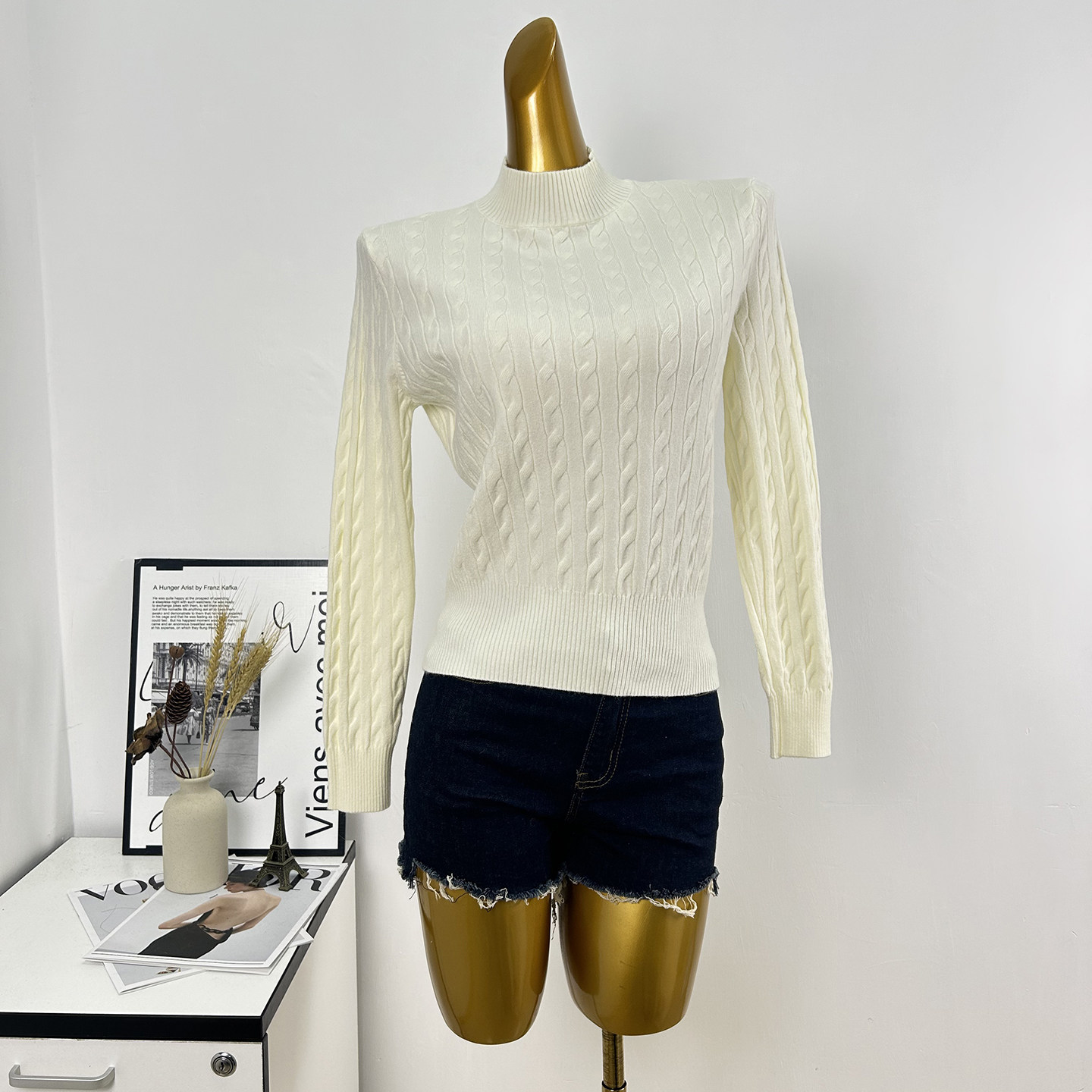 法式半高领麻花软糯针织衫女秋冬新款长袖修身显瘦百搭打底衫上衣