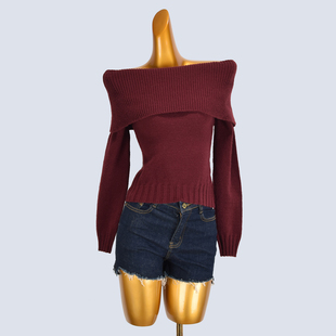 法式一字领露肩针织衫女秋冬新款气质修身显瘦百搭长袖打底上衣潮