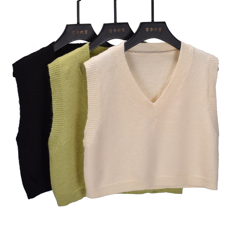 法式v领针织背心女装 秋冬新款宽松套头无袖内搭马甲坎肩短款上衣