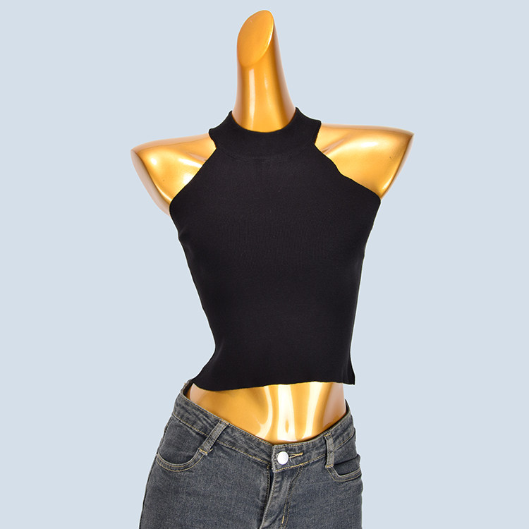 辣妹性感黑色挂脖吊带小背心女春季新款修身内搭高腰短款针织上衣