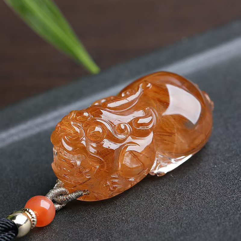 魅晶天然水晶晶体通透红兔毛红发晶貔貅吊坠